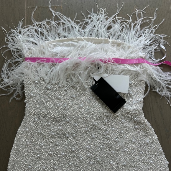 Retrofete RONIT Pearl Feather Mini Strapless Dress - Size Medium - Picture 11 of 12